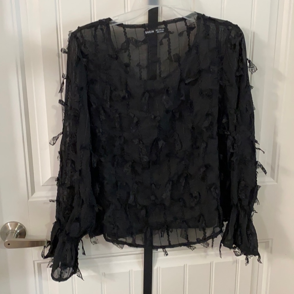 🤯MOVING SALE🤯 SHEIN sheer blouse with lace tassels